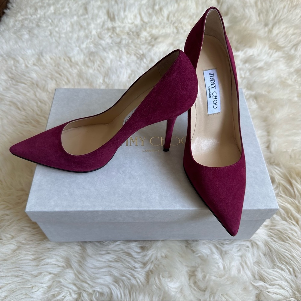 Brand new jimmy choo love 100 suede raspberry pumps / stilettos